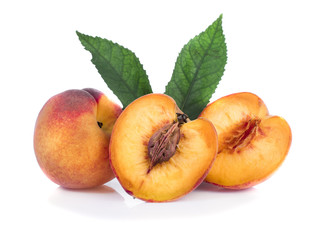 peach with leaf isolated on white