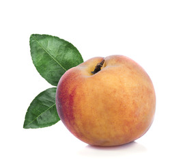 peach with leaf isolated on white