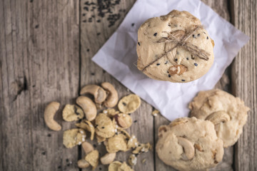 freshly baked cookies on rustic wooden table