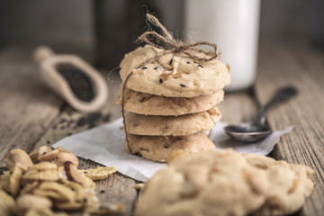 freshly baked cookies on rustic wooden table