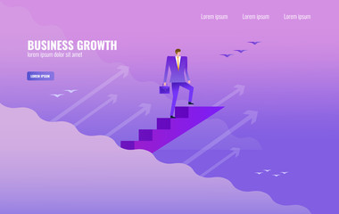 Businessman climbing up challenging career ladder and success. vector illustration