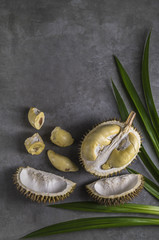 close up shot on durian, sweet king of fruits on dark background,
