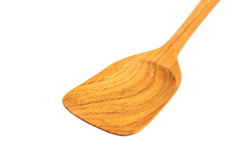close up of wooden flipper use in frying pan isolated on white background with clipping path © jirakit