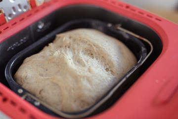 dark bread loaf in the bread-Maker Red