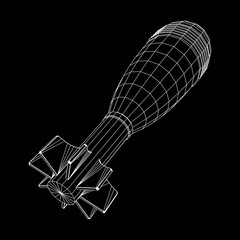 Missile, nuclear bomb or mortar mine Wireframe low poly mesh vector illustration