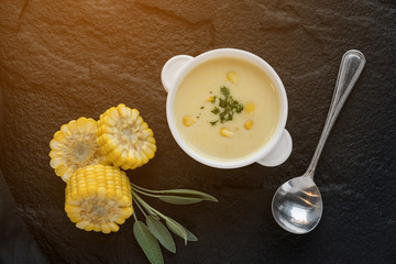 Corn soup in bowl
