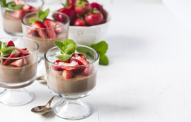 Chocolate Panna Cotta with strawberries