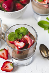 Chocolate Panna Cotta with strawberries