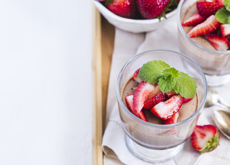 Chocolate Panna Cotta with strawberries