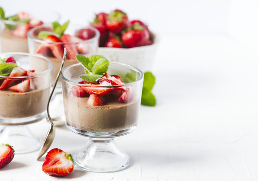 Chocolate Panna Cotta with strawberries