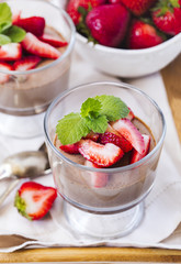 Chocolate Panna Cotta with strawberries
