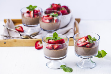 Chocolate Panna Cotta with strawberries