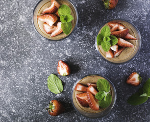 Chocolate Panna Cotta with strawberries