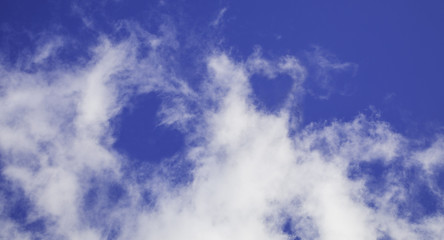 Blue sky with white clouds in shape of heart