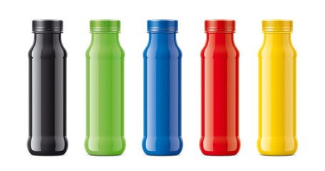 Bottles for juice, dairy drinks and other. Colored, not transparent version 