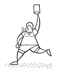 Vector cartoon referee man running and showing red card