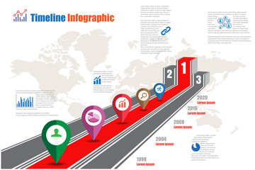 Illuminated 3d business timeline infographic road to reward podium designed for template milestone element modern diagram process technology digital data presentation chart. Vector illustration