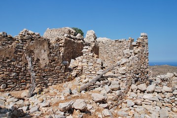 The remains of the medieval Crusader Knights castle above Mikro Chorio on the Greek island of Tilos.