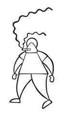 Vector cartoon man walking and smoking cigarette