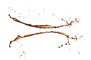 Coffee splash with drops isolated on white background