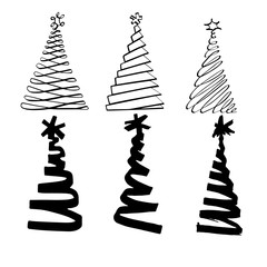 Christmas tree painting black ink. Doodle - 212349879