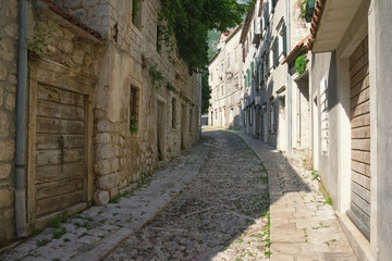 Ancient cobblestone street. Montenegro, town of Risan, Gabela street, this is one of the oldest roads in Europe