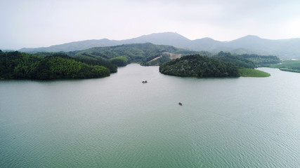 Obraz premium Aerial photos of the tianzi lake and islands in anhui province, China.