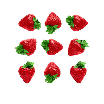 Strawberry Photo pattern Many ripe juicy strawberries are lying at different angles on a white background