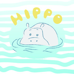 funny hippopotamus, vector for t-shirt, print, card	