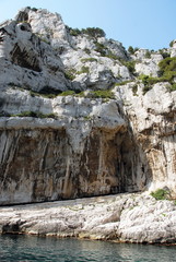 Fototapeta na wymiar Calanques d'En-Vau, falaises, rochers et pins parasols, vers Cassis, Bouches-du-Rhône, France