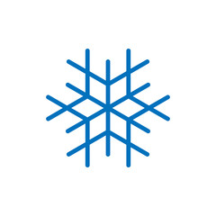Snowflake sign. Blue Snowflake icon isolated on white background. Snow flake silhouette. Symbol of snow, holiday, cold weather, frost. Winter design element. Vector illustration