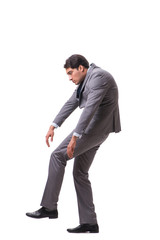 Young puppet businessman isolated on white background