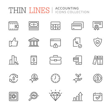 Collection of accounting and bookkeeping line icons