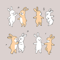 Fototapeta premium Cartoon cute rabbits dancing vector.