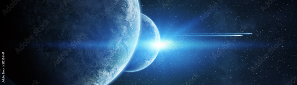 Aufkleber panoramic view of planets in distant solar system 3d rendering elements of this image furnished by n