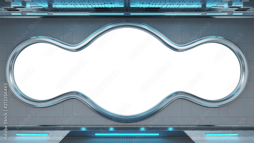 Aufkleber white tech spaceship round window interior background 3d rendering