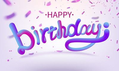Stock vector illustration defocused Happy birthday font with letters. Glossy pink paint letters. Happy birthday 3D-style render of bubble font with glint. EPS10