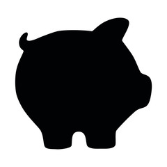 A black and white silhouette of a cute little piggy bank