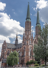 Facade of Cathedral of St. Michael the Archangel and St. Florian the Martyr in Warsaw, Poland