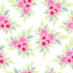Seamless pattern with bouquets of flowers on a white background. Watercolor illustration