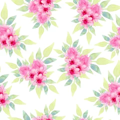 Fotobehang Tropische Bladeren Seamless pattern with bouquets of flowers on a white background. Watercolor illustration  ©  OllyKo