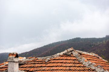 Tiles on roof and chimney