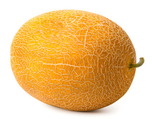 A whole ripe melon close-up, on a white. With natural shadow.