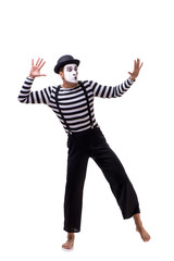 Young mime isolated on white background