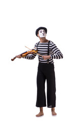 Mime playing violin isolated on white