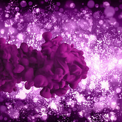 Ink cloud on blur pink background with shine and glitter. Vector