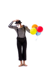 Mime with balloons isolated on white background