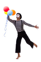 Mime with balloons isolated on white background