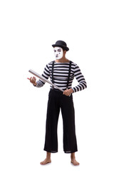 Mime with baseball bat isolated on white