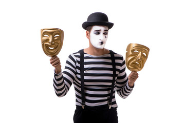 Mime with masks isolated on white background